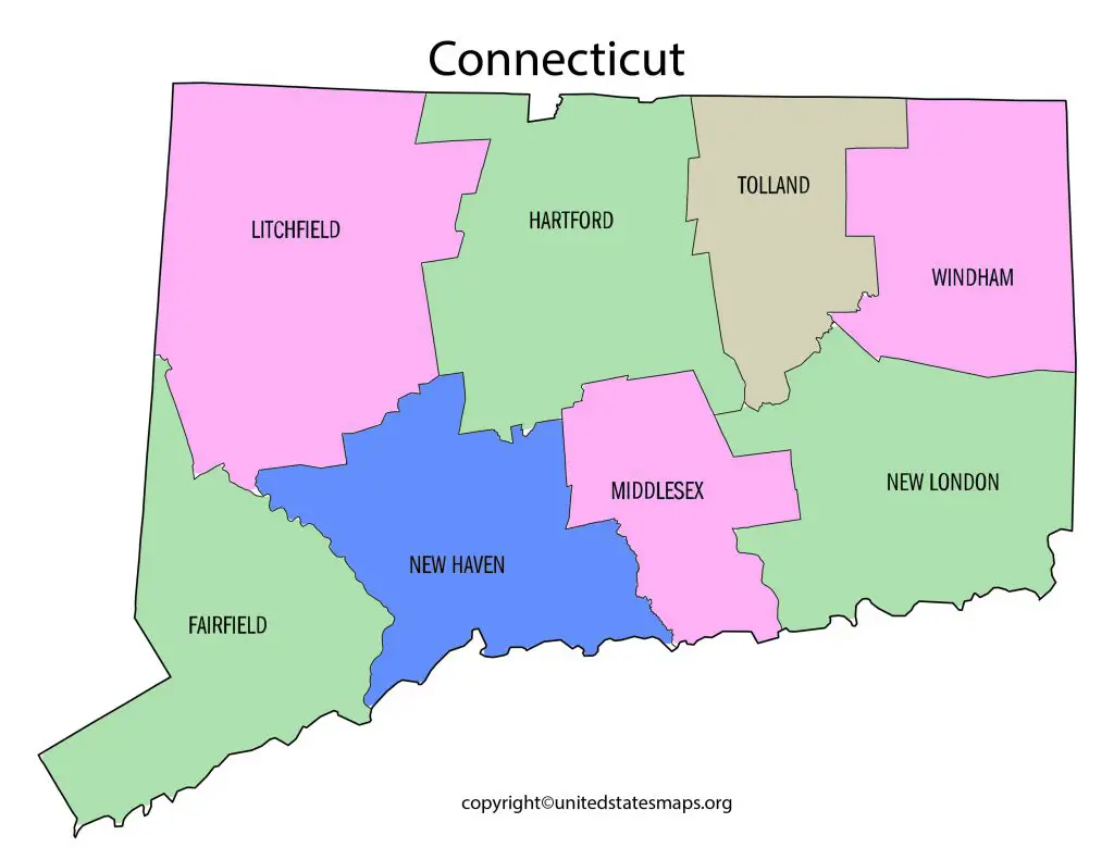 Map of Connecticut by County