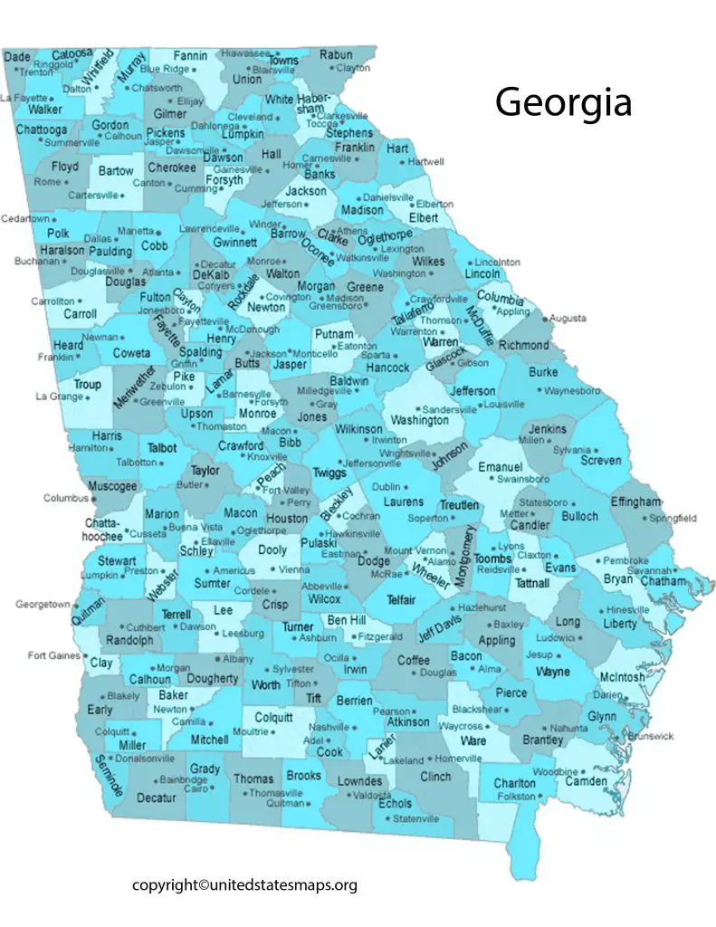 Map of Counties in Georgia