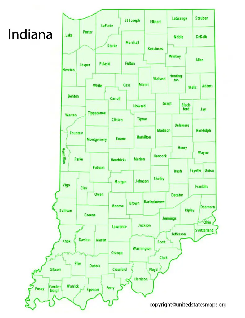 Map of Counties in Indiana