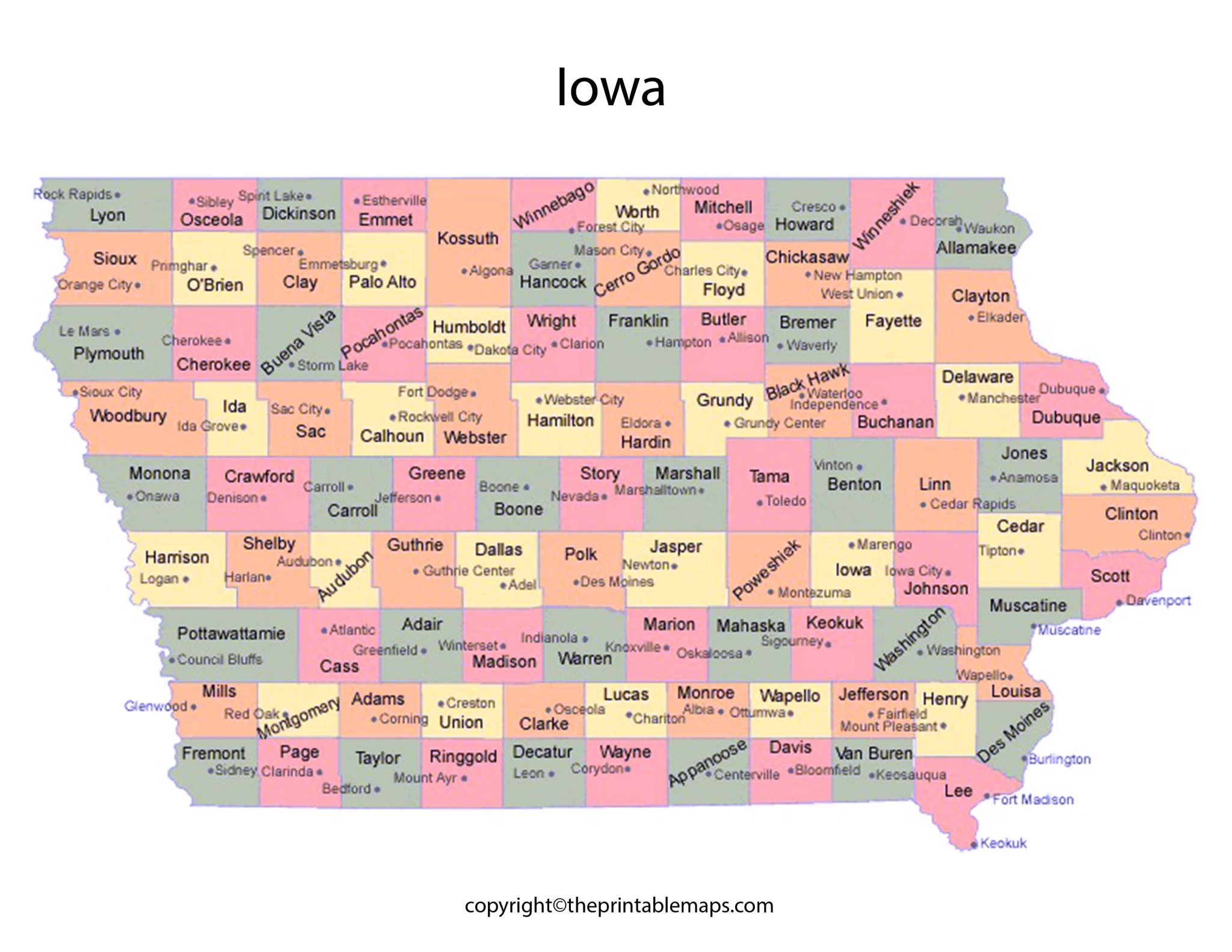 Iowa County Map County Map of Iowa with Cities