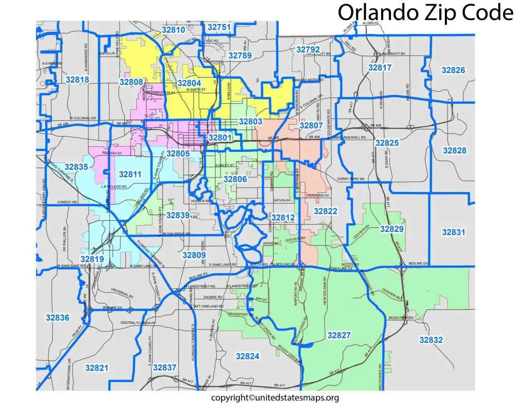 Map of Zip Codes in Orlando