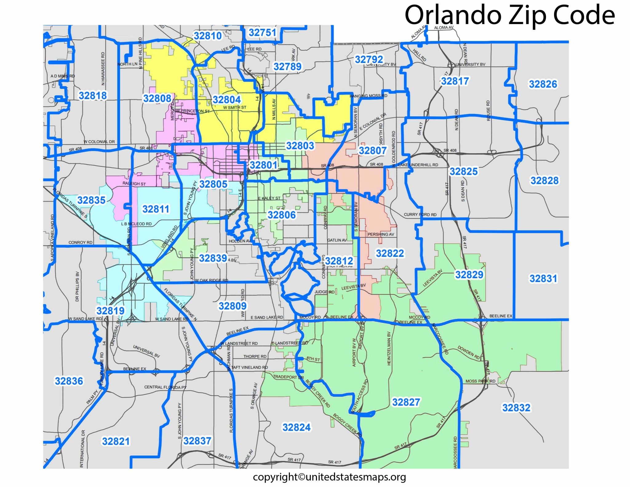 Orlando Zip Code Map Map of Zip Codes in Orlando