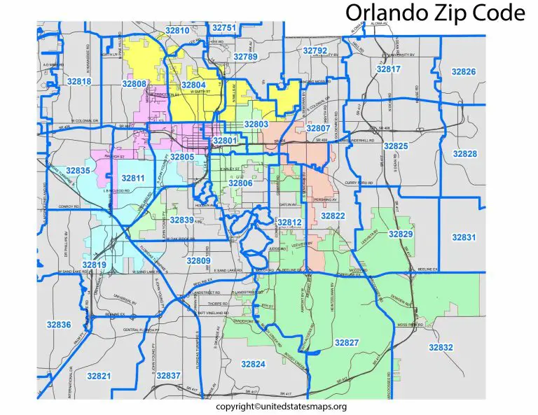 Orlando Zip Code Map  Map of Zip Codes in Orlando