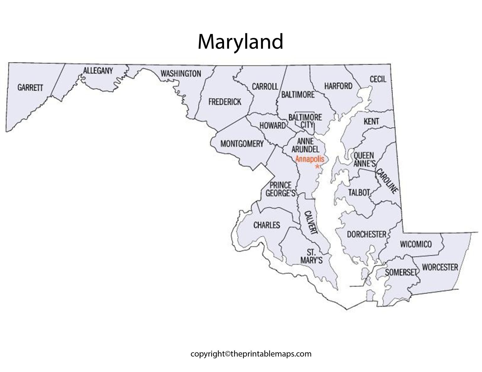 Maryland County Map County Map of Maryland with Cities