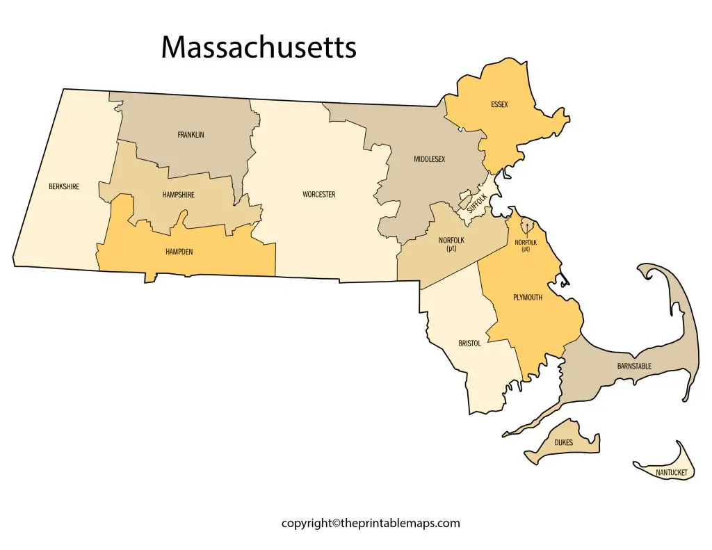 Massachusetts Map with Counties