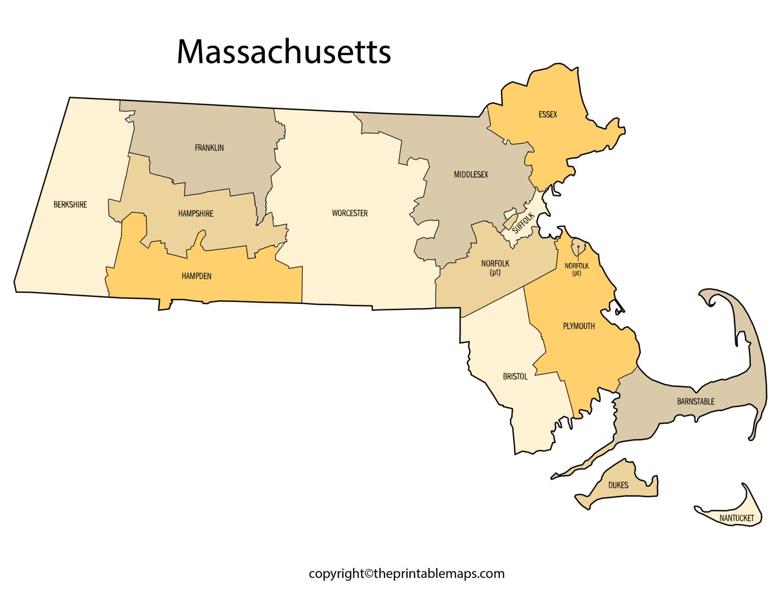 Massachusetts County Map | County Map of Massachusetts