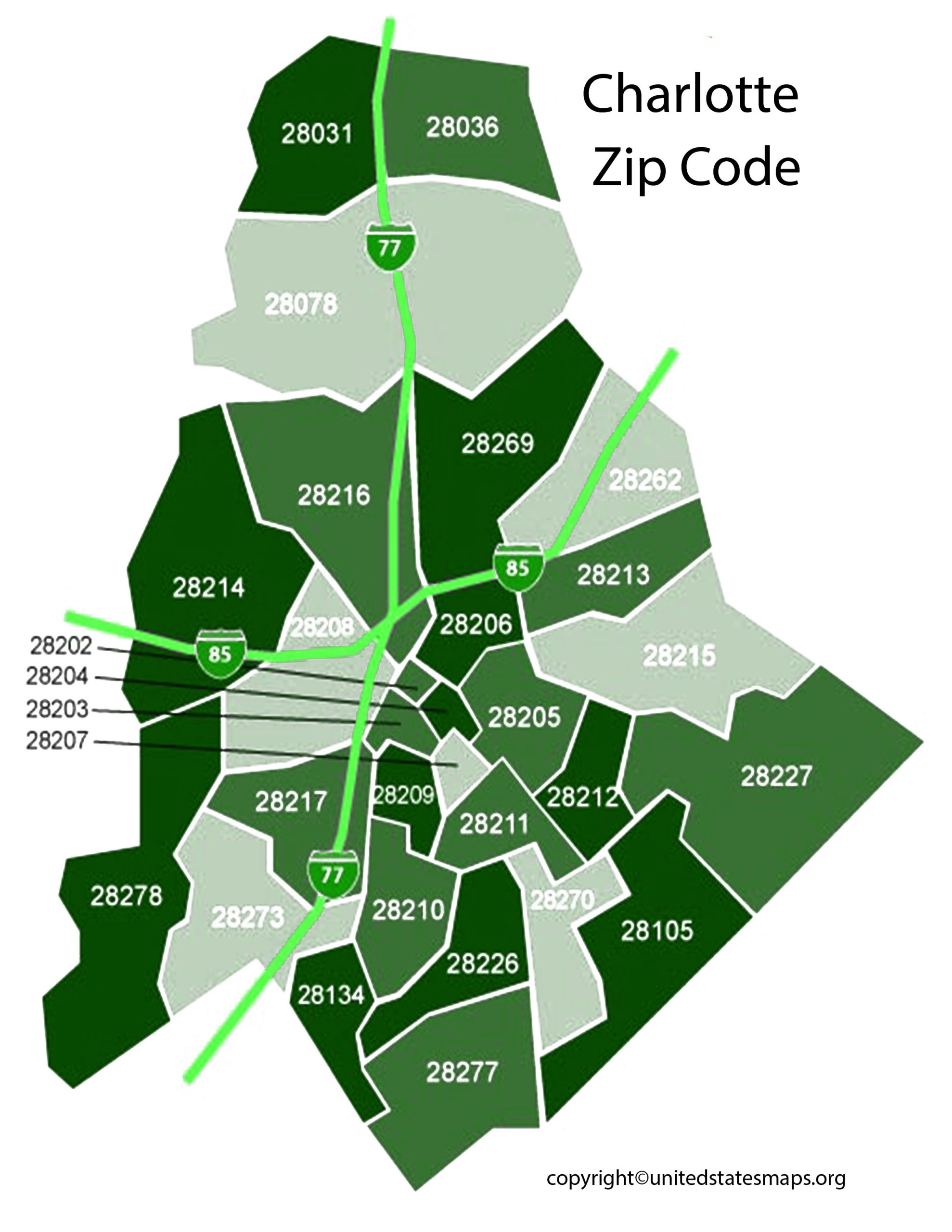 Charlotte Zip Code Map | Map of Charlotte with Zip Codes