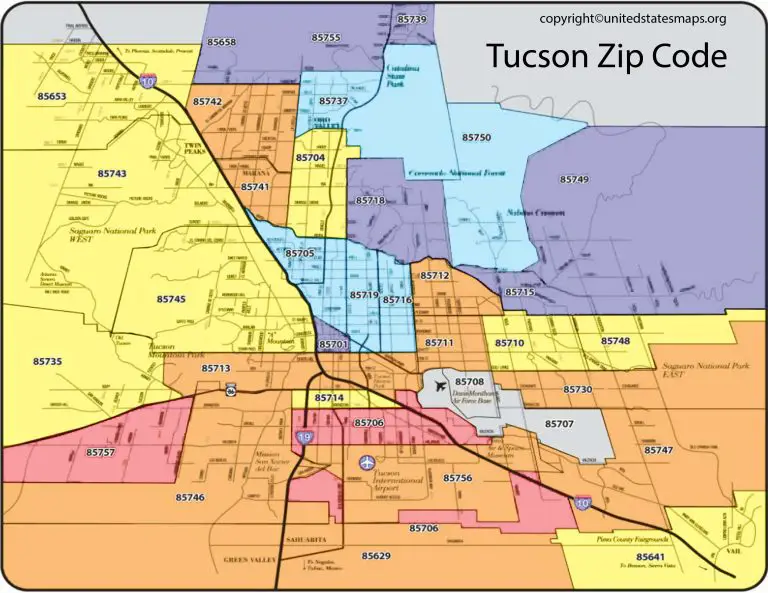 Tucson Zip Code Map Map of Tucson Zip Codes