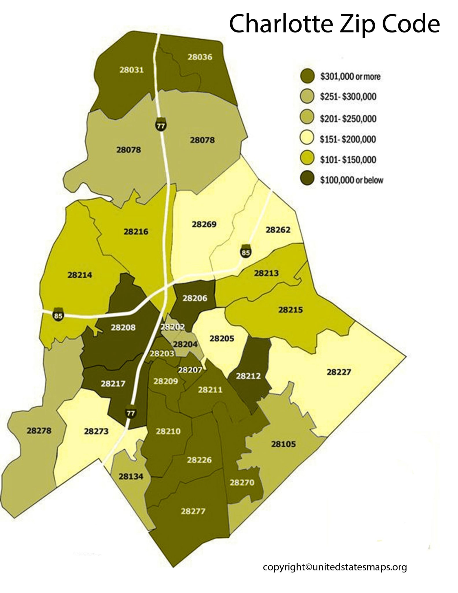 Charlotte Zip Code Map | Map of Charlotte with Zip Codes