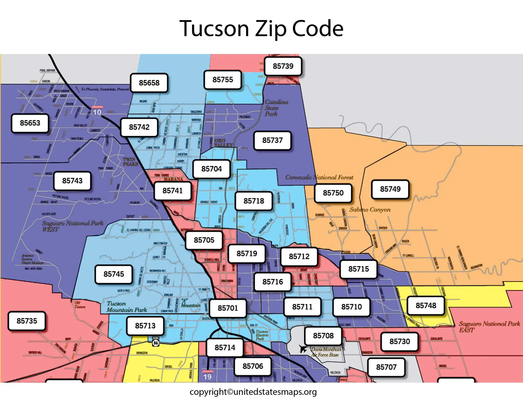Tucson Zip Code Map 2048x1583 