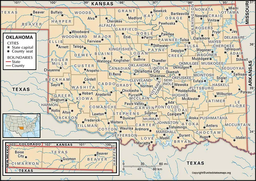 Counties in Oklahoma Map