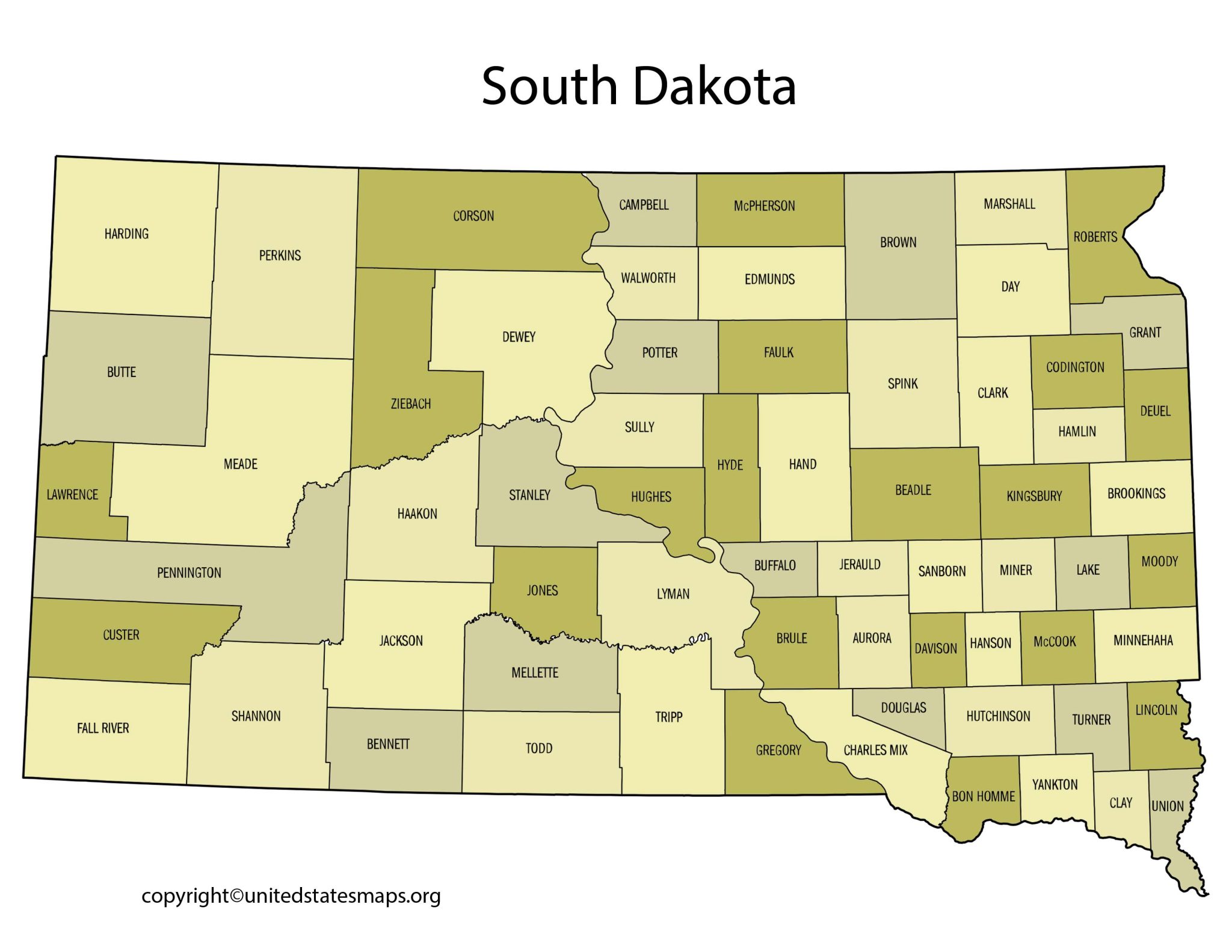 South Dakota County Map County Map of South Dakota
