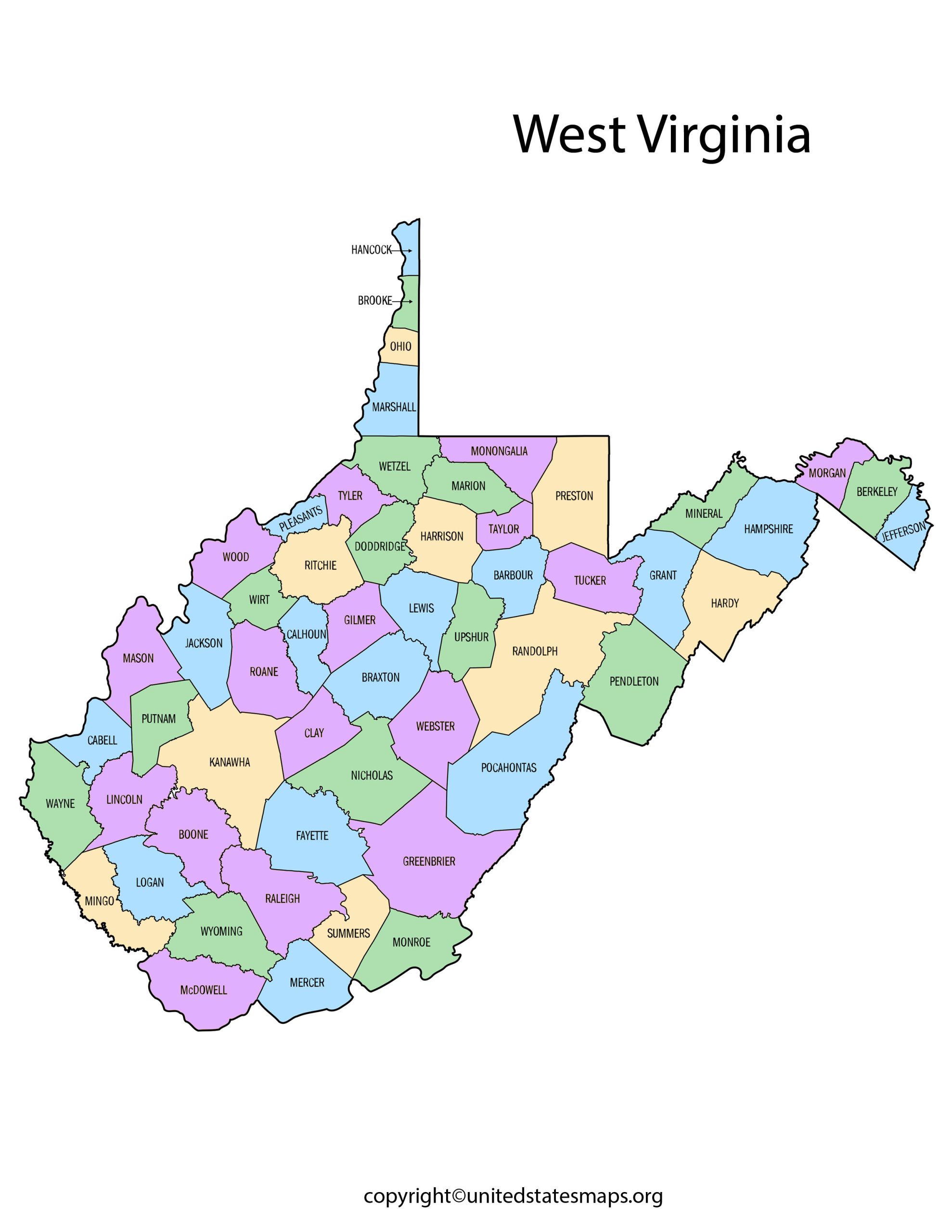 West Virginia County Map Map of Counties in West Virginia