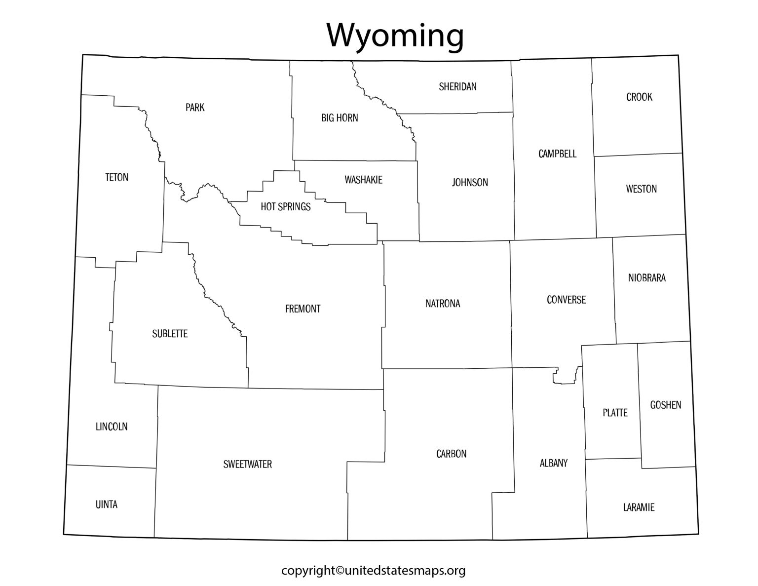 Wyoming County Map | Map of Counties in Wyoming with Cities