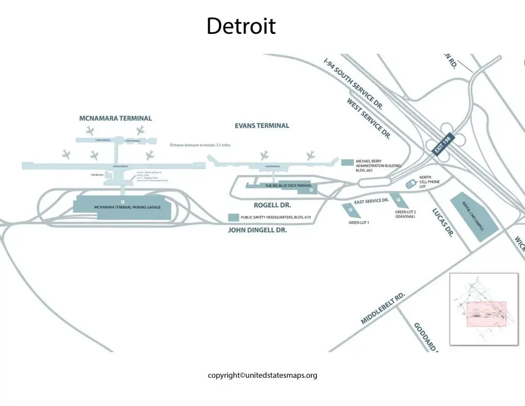 Detroit Airport Parking Map