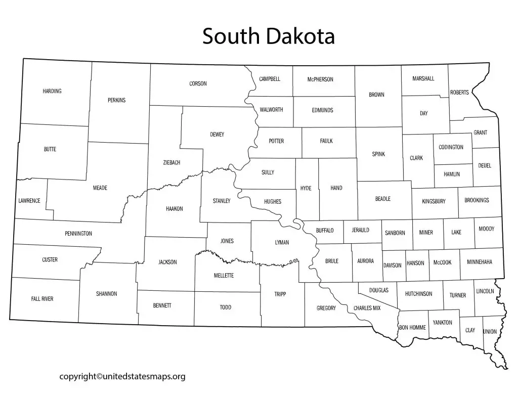 Map of Counties in South Dakota