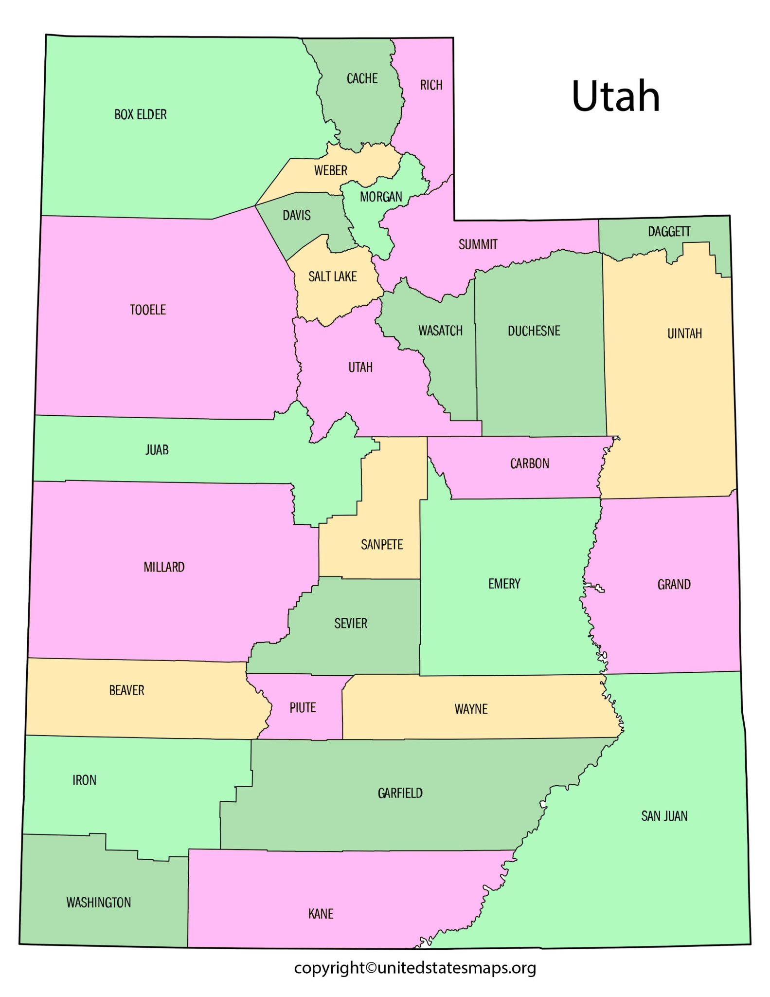 Utah County Map | Map of Utah Counties with Cities