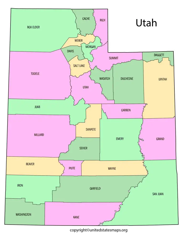 Utah County Map | Map of Utah Counties with Cities