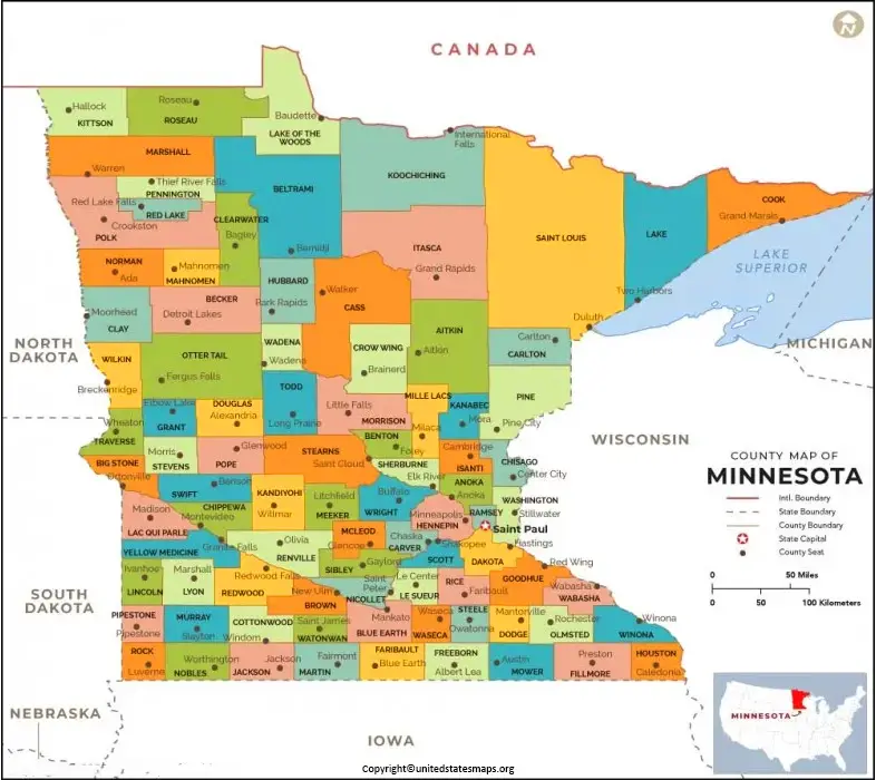 Map of Minnesota Counties with Cities