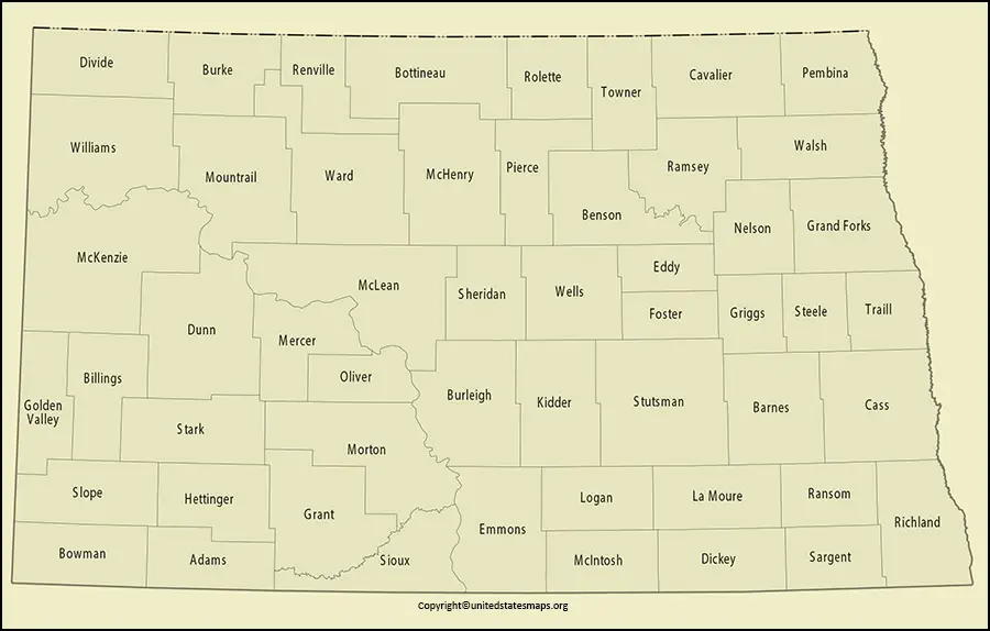 Map of North Dakota Counties with Cities