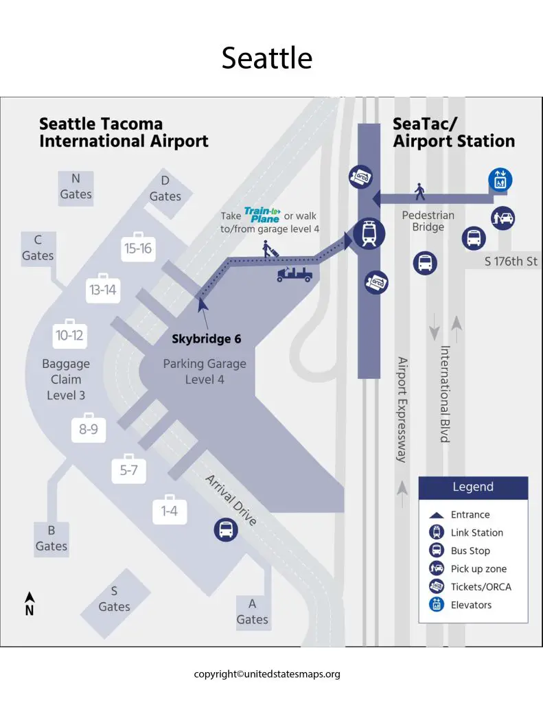 Seattle Airport Map Map Of Seattle Airport Terminals