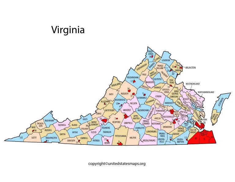 Virginia County Map | County Map of Virginia with Cities