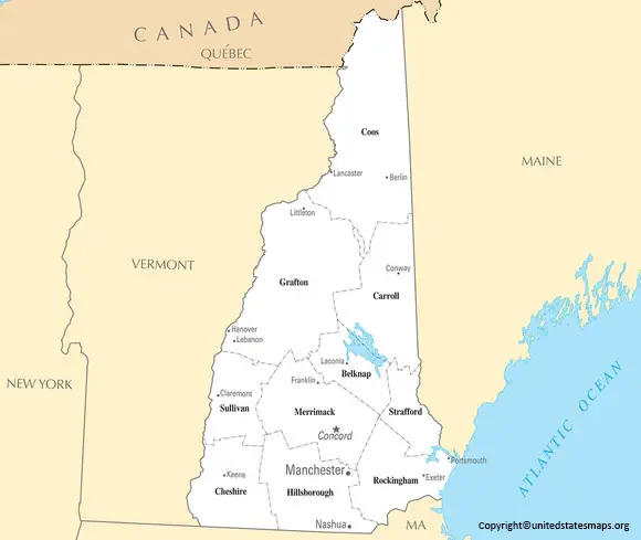 New Hampshire Map with Counties