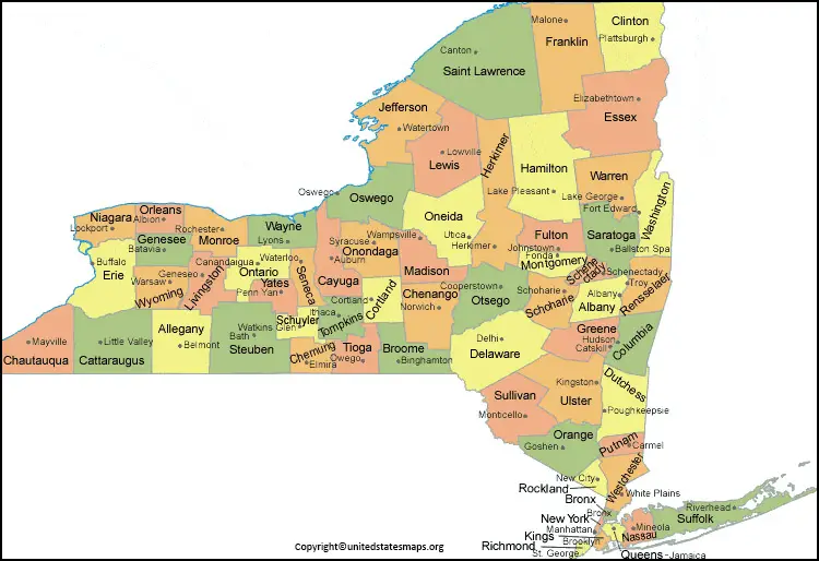 New York City Map with Counties