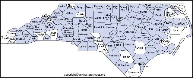 North Carolina Map with Counties and Cities