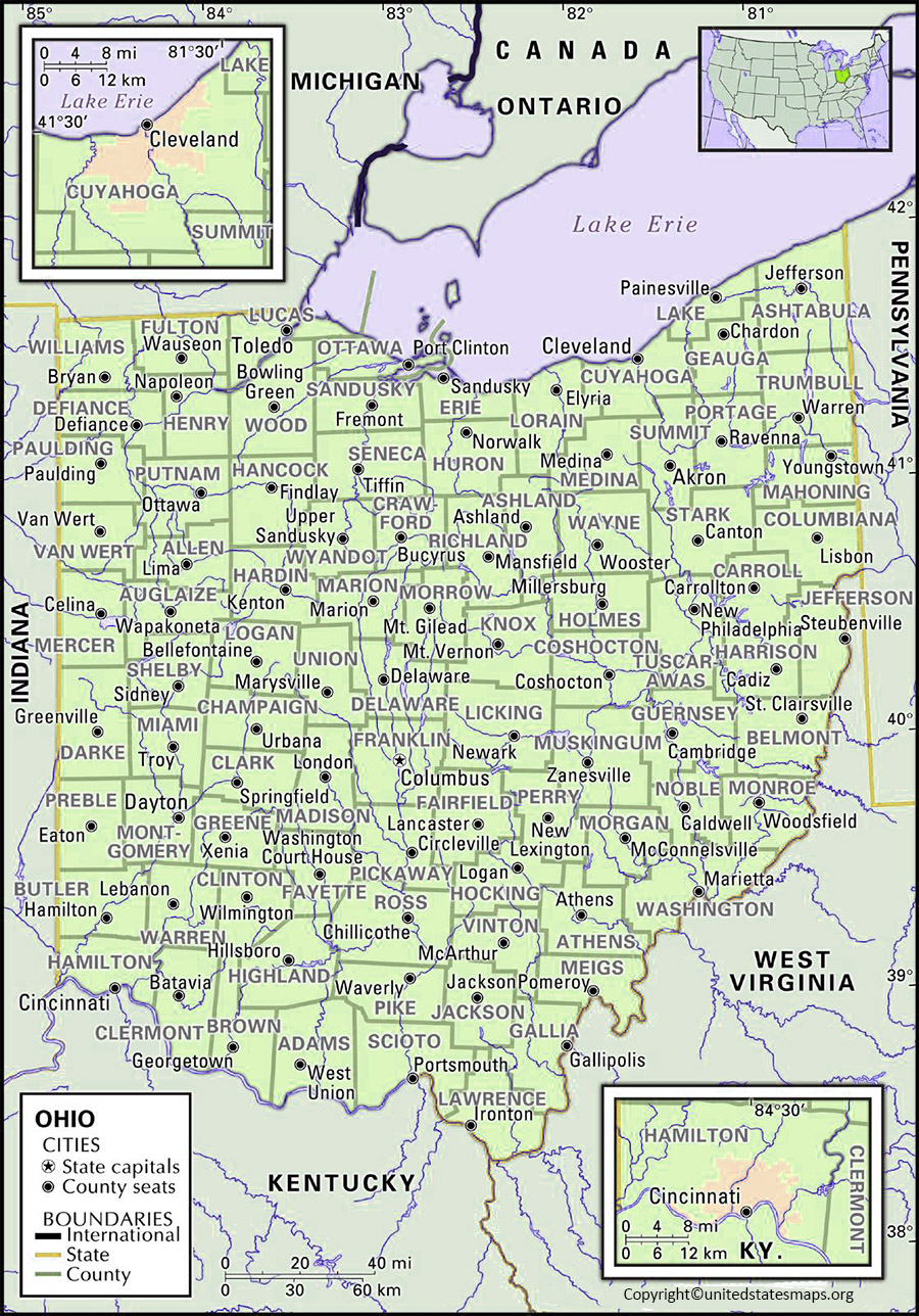 Ohio County Map | Map of Ohio Counties with Cities