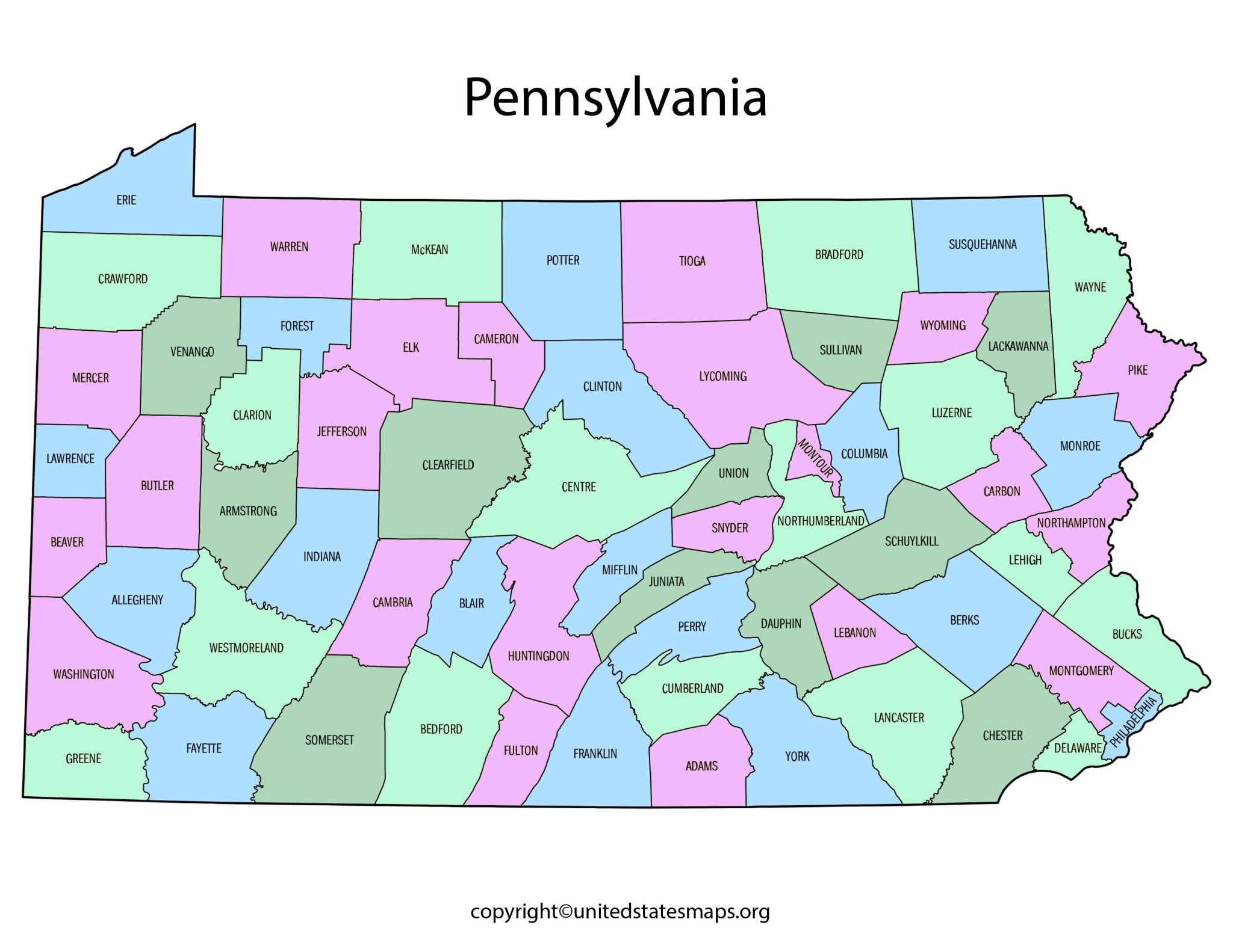 Pennsylvania County Map Map of Pennsylvania Counties