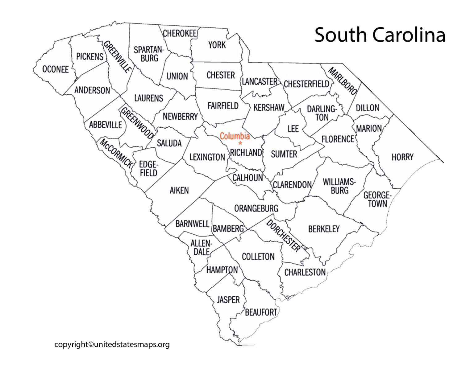 South Carolina County Map | Map of South Carolina Counties