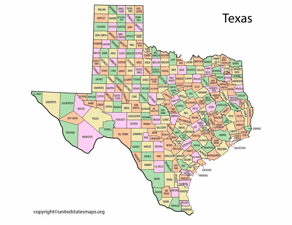 Texas Map with Counties