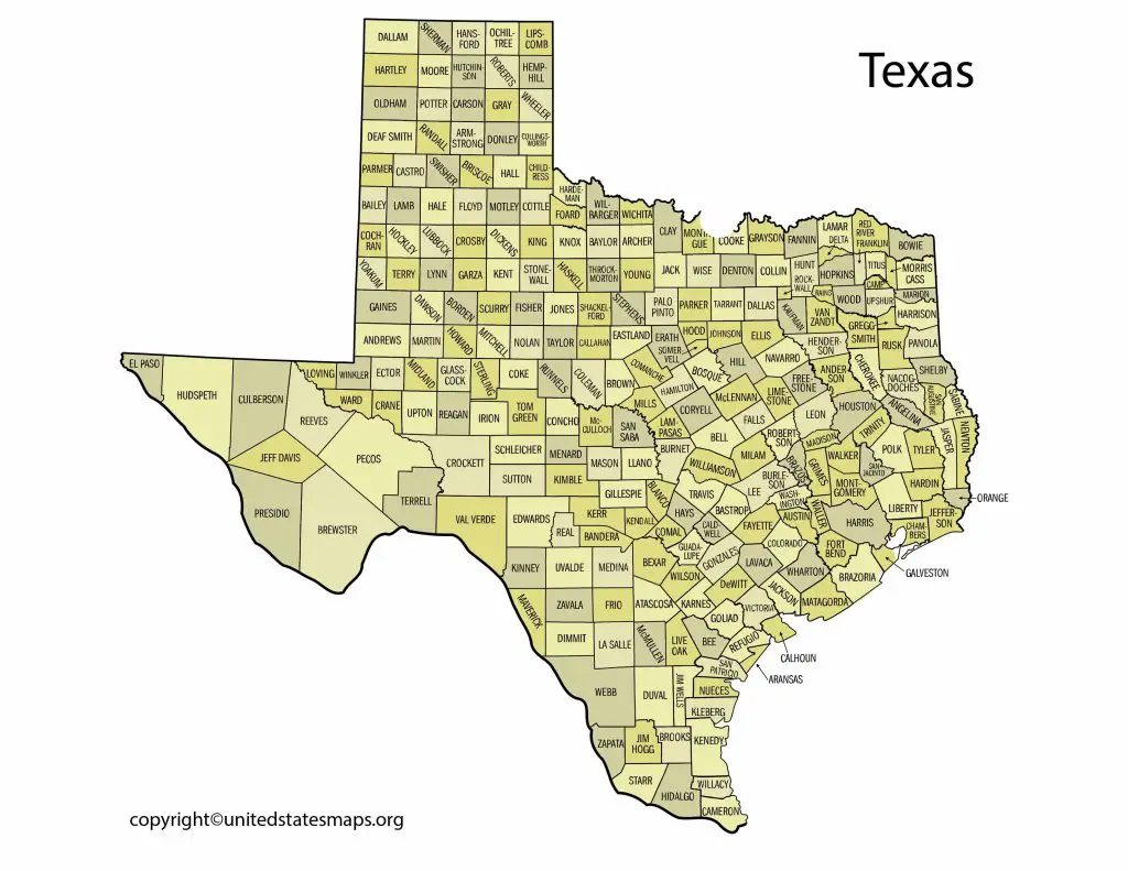 Texas map by county