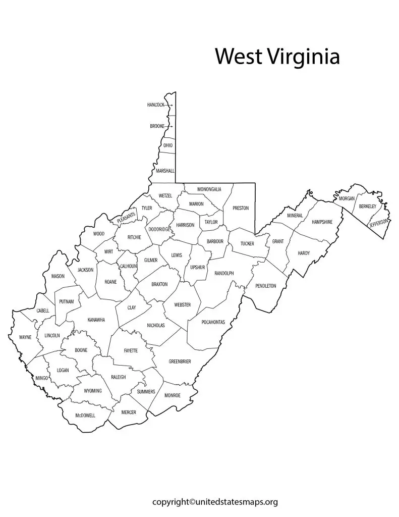 West Virginia County Map with Cities