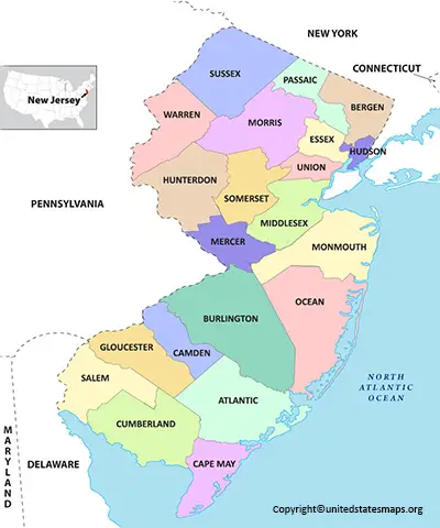 New Jersey County Map | County Map of New Jersey with Cities