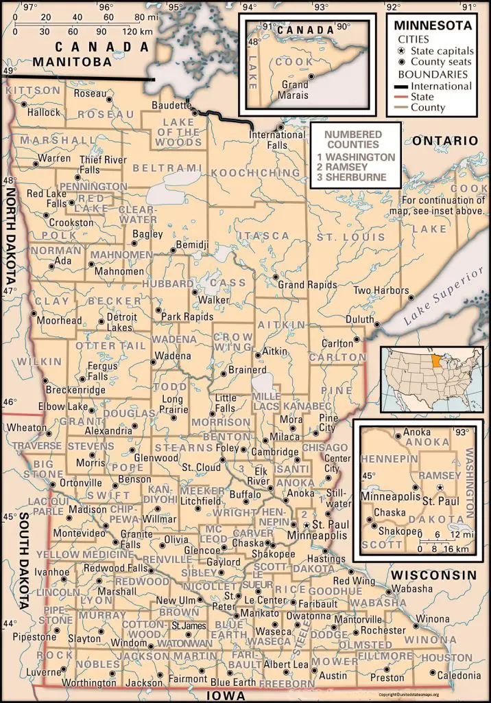 county map of Minnesota