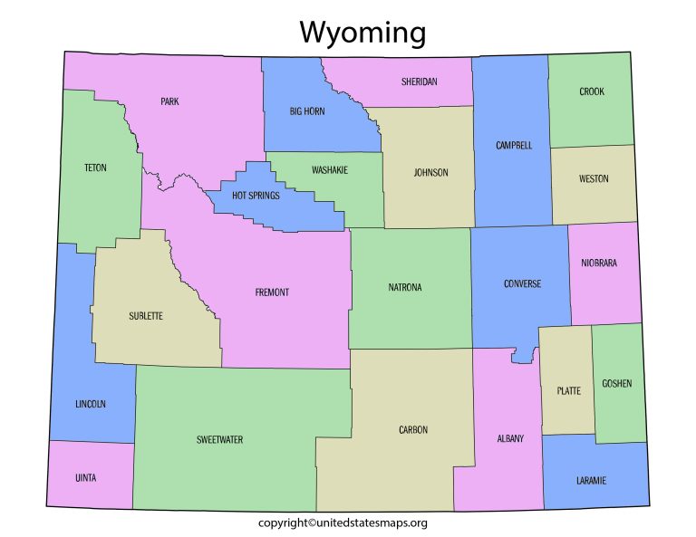 Wyoming County Map | Map of Counties in Wyoming with Cities