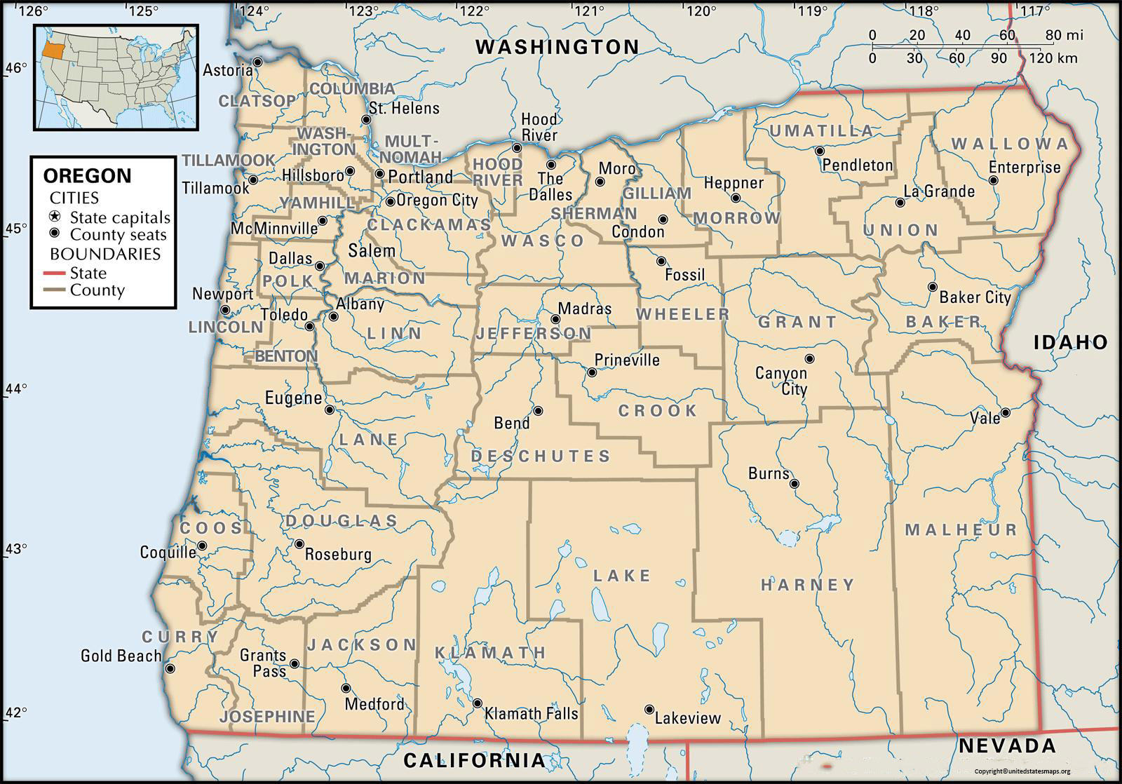 Oregon County Map | Map of Counties in Oregon