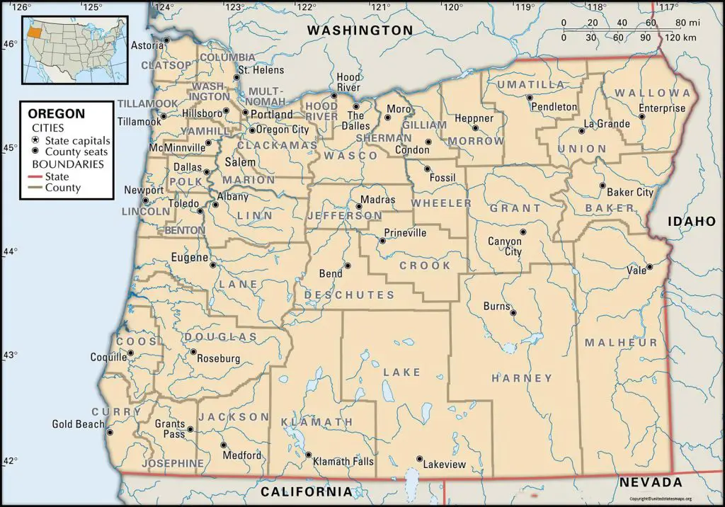 map of counties in Oregon