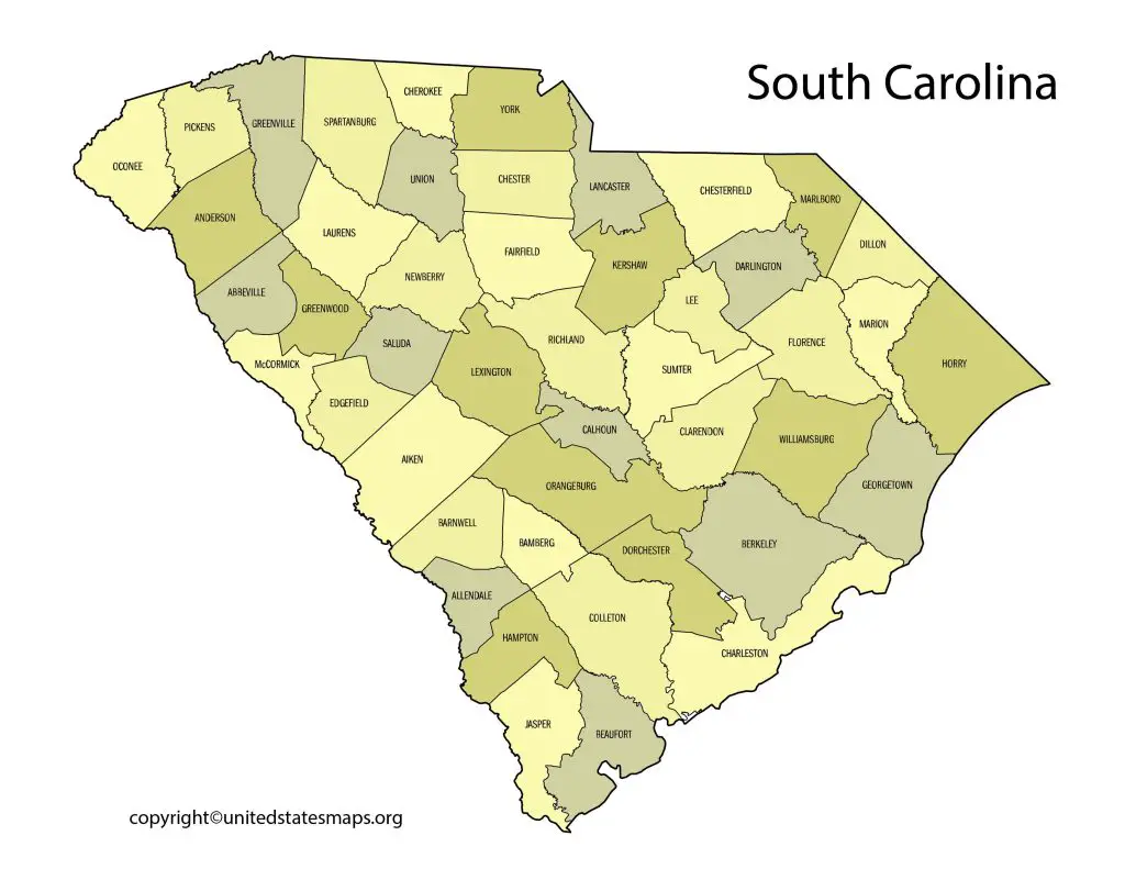 map of counties in South Carolina