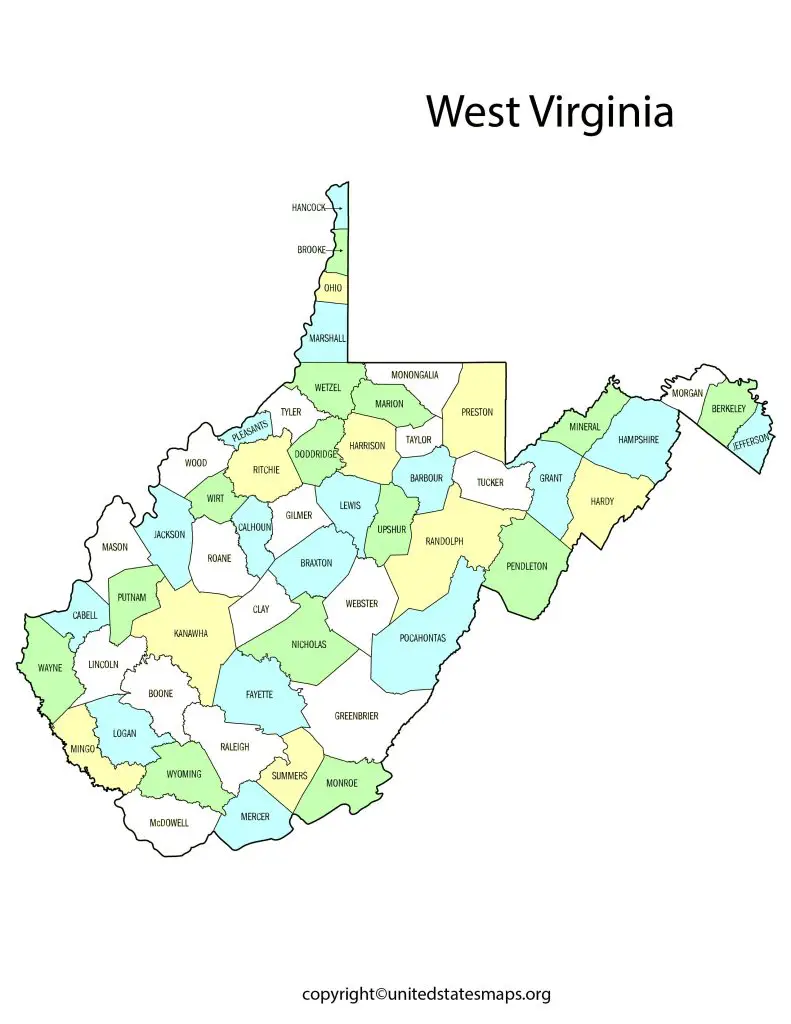 map of counties in West Virginia