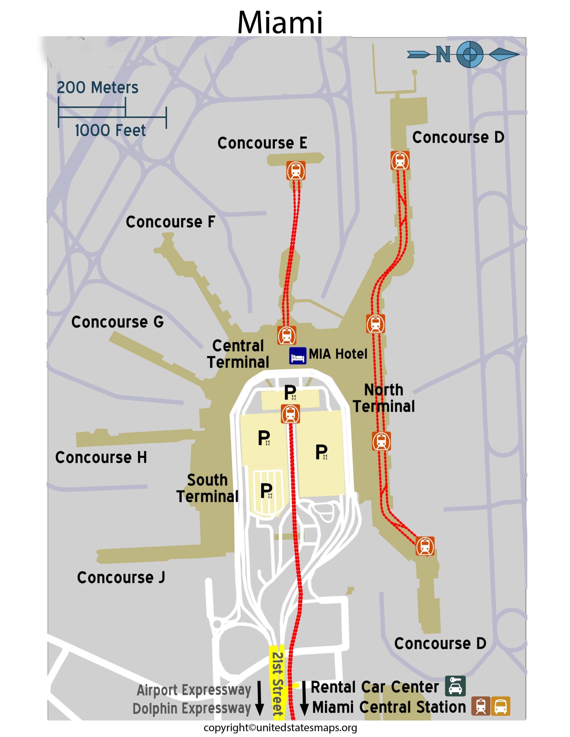 Miami Airport Map Map Of Miami Airport Concourses