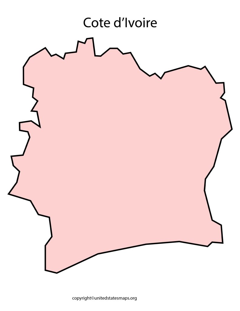 Blank Outline Map of Ivory Coast
