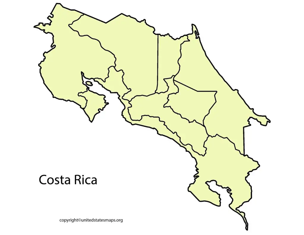 Printable Blank Map of Costa Rica