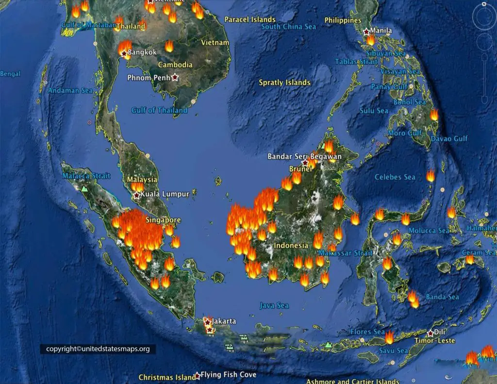 map of active fires in Google Earth