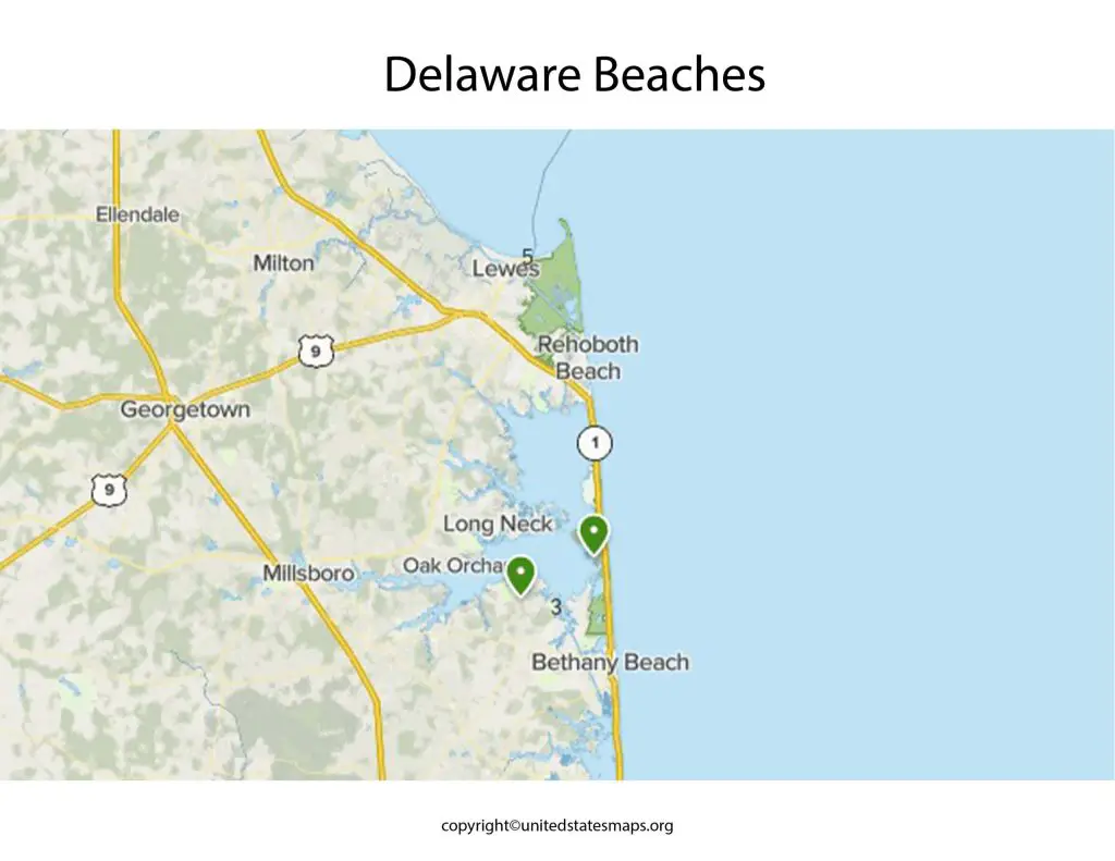 Beaches in Delaware map