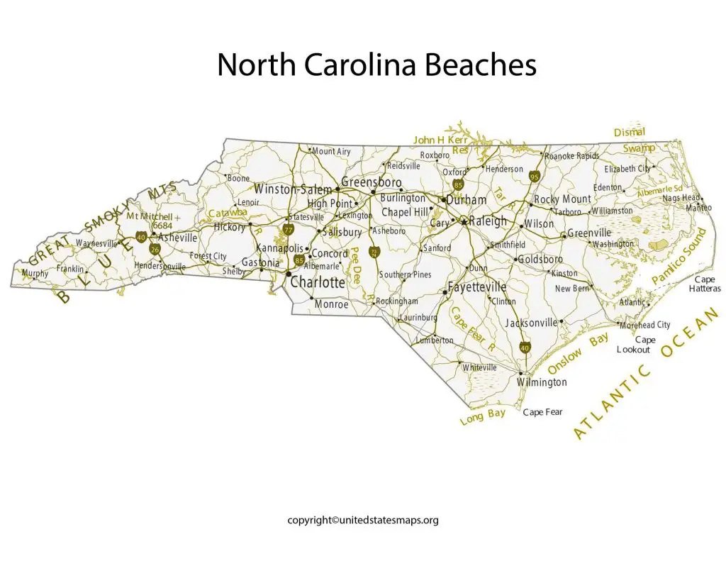 Beaches in North Carolina Map