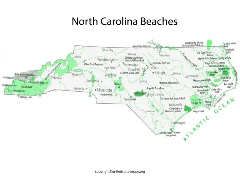 North Carolina Beaches Map Map of North Carolina Beaches