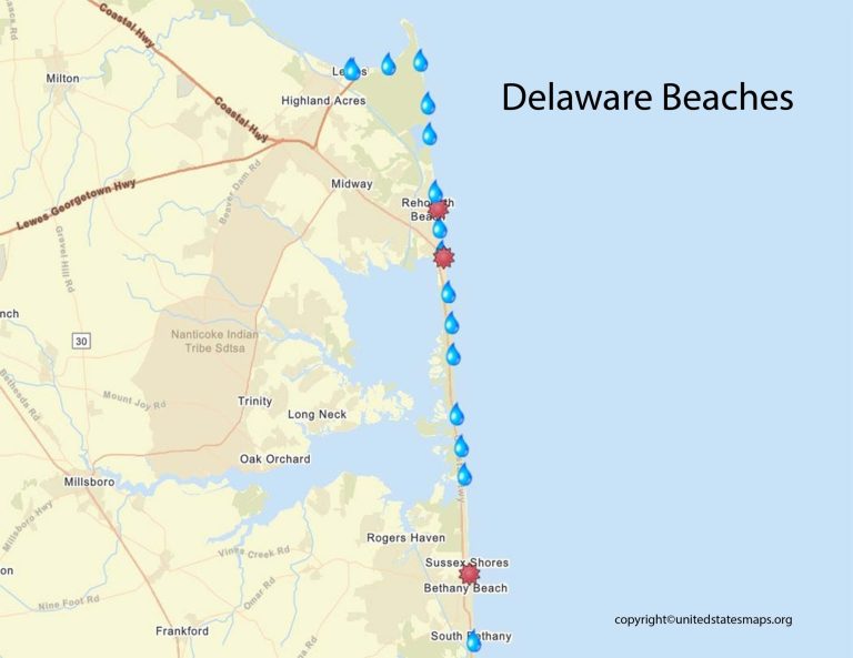 Delaware Beaches Map Map of Delaware - Delaware Beaches Map Scaled 1 768x593
